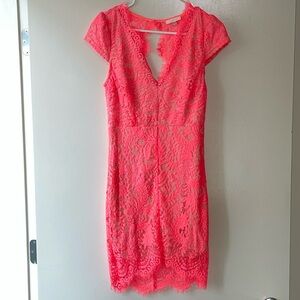 Beautiful coral lace dress with cut out back